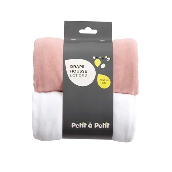 Lot de deux draps housses   Blanc/Rose        70 x 140 cm   de               Petit à petit