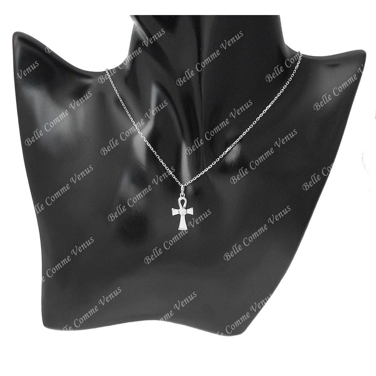 Collier croix égyptienne Ankh croix de vie oxyde de zirconium Argent 925 Rhodié