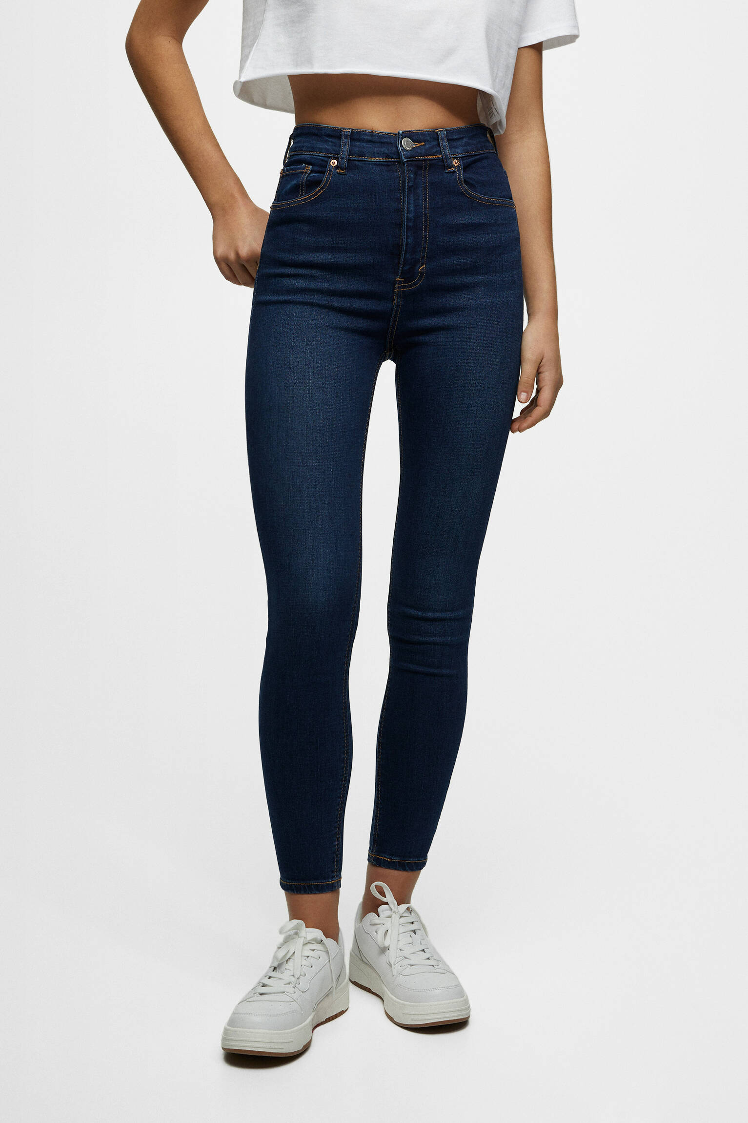 CALÇA JEANS SKINNY DE CINTURA ALTA - AZUL MARINHO