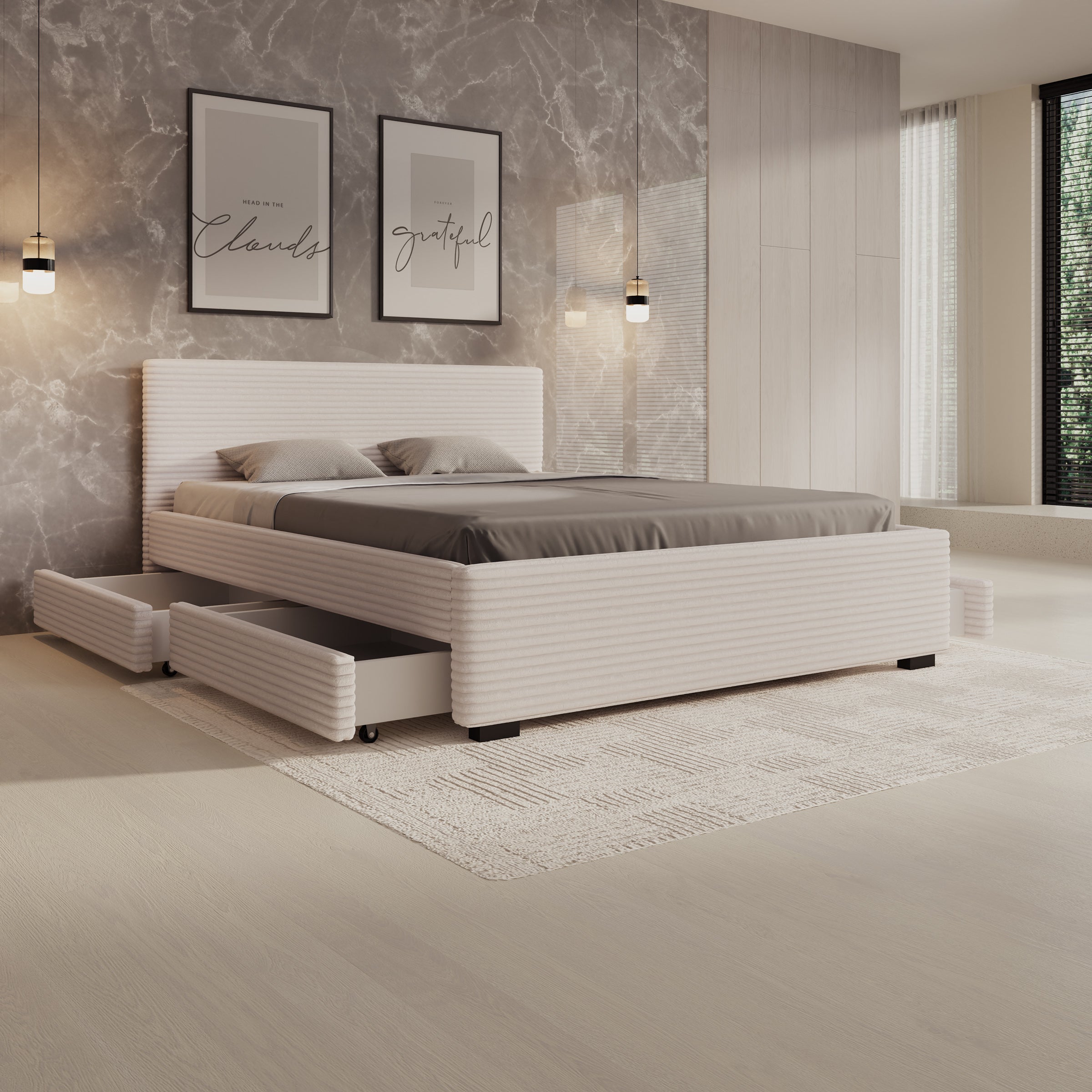 Loox - Tweepersoonsbed - Beige ribstof - 160x200 cm