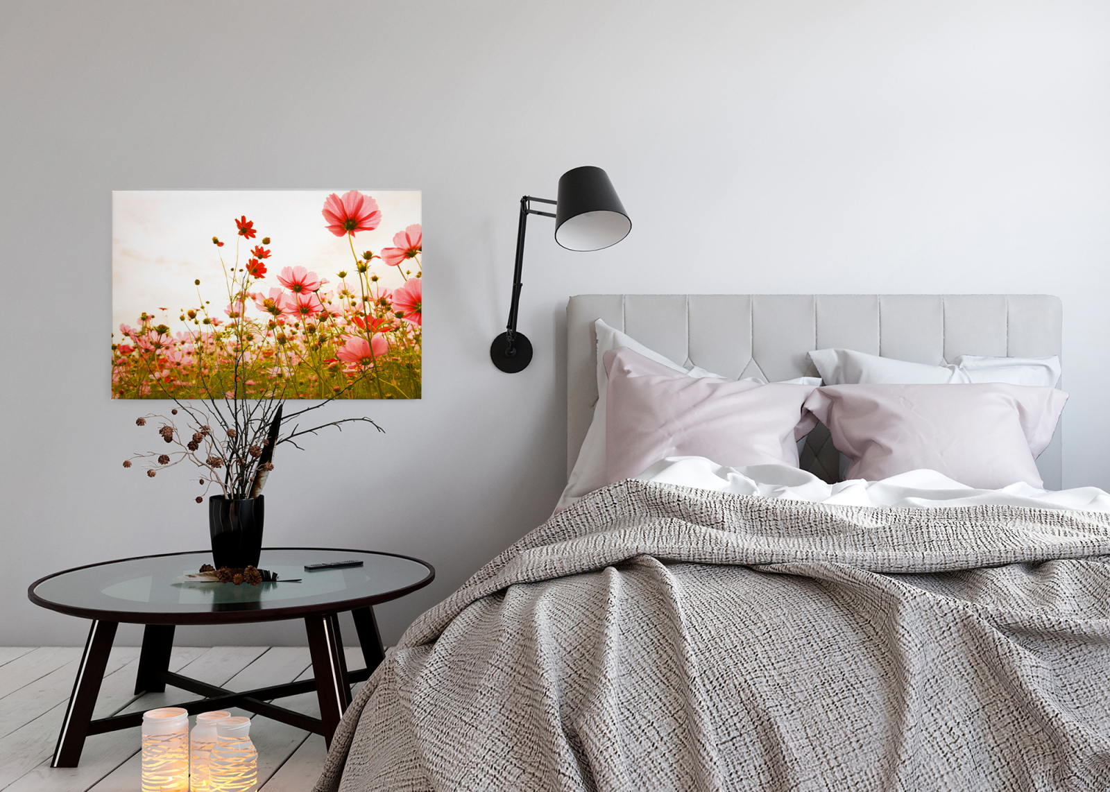 Leinwandbild BLUMENWIESE - rot-grün - 90x60 cm