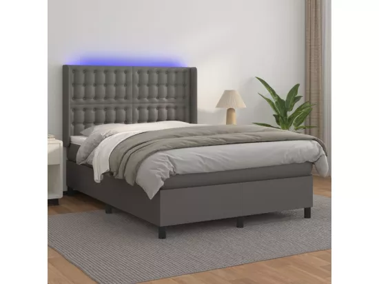 Sommier tapissier avec matelas et LED Gris 140x190cm Similicuir