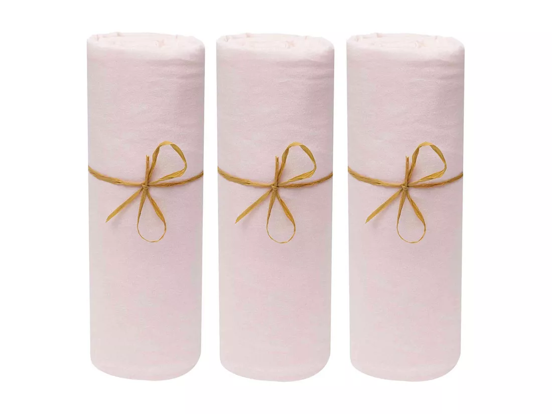 Lot de 3 draps housses bébé jersey bio rose poudré 60x120