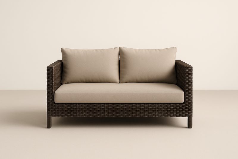 2-Sitzer Rattan Sofa mit Kissen Beige Länge150cm