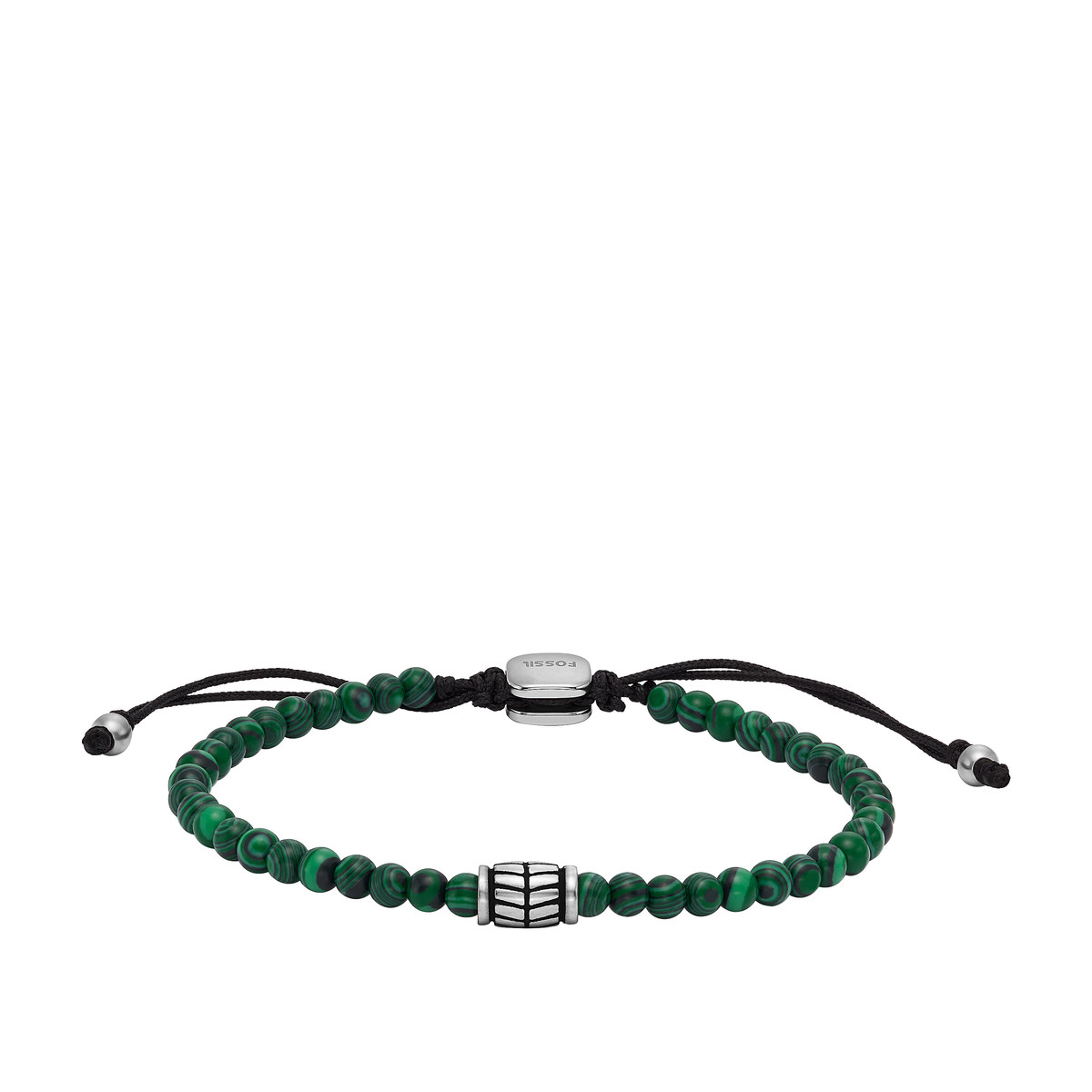 Bracelet FOSSIL acier inoxydable cordon noir malachites