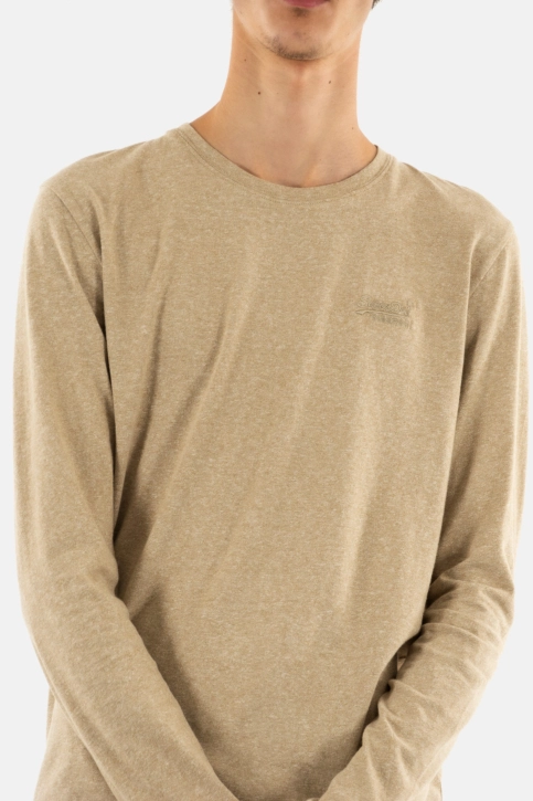 Tee shirt manches longues superdry essential logo 9xe tan brown fleck marl
