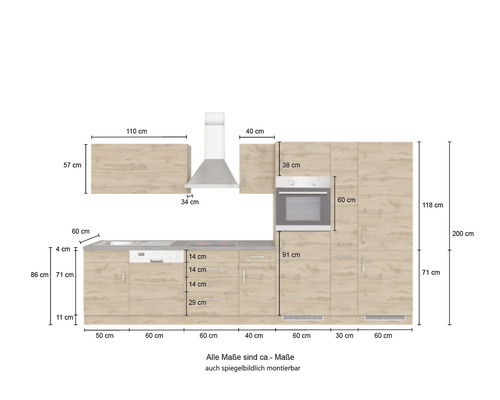 Held Furniture keukenblok met apparatuur Sorrento 360 cm wit mat gedemonteerd omkeerbaar model 1013.6279