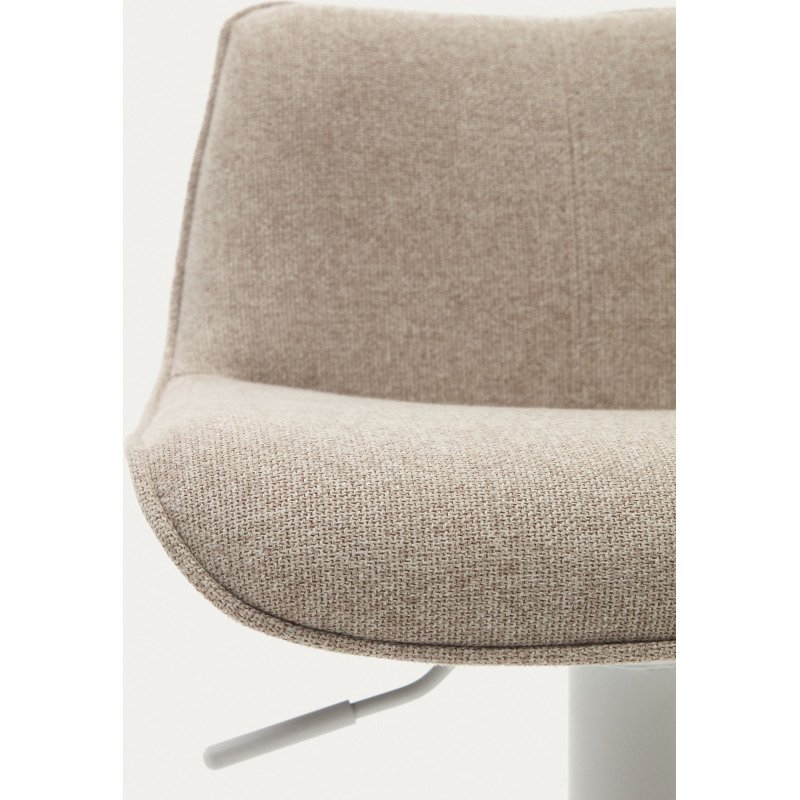 Tabouret Zenda en chenille beige et acier blanc mat 81-102 cm