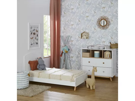 Lit bébé évolutif 70x140 cm panneaux de fibres blanc et noisette KOMBU