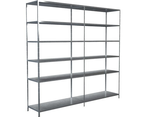 Insteekbare basis- en aanbouwstelling, verzinkt, 230x240x50 cm, 12 legborden, hoekprofielen gedeeld, set, draagvermogen 1020 kg