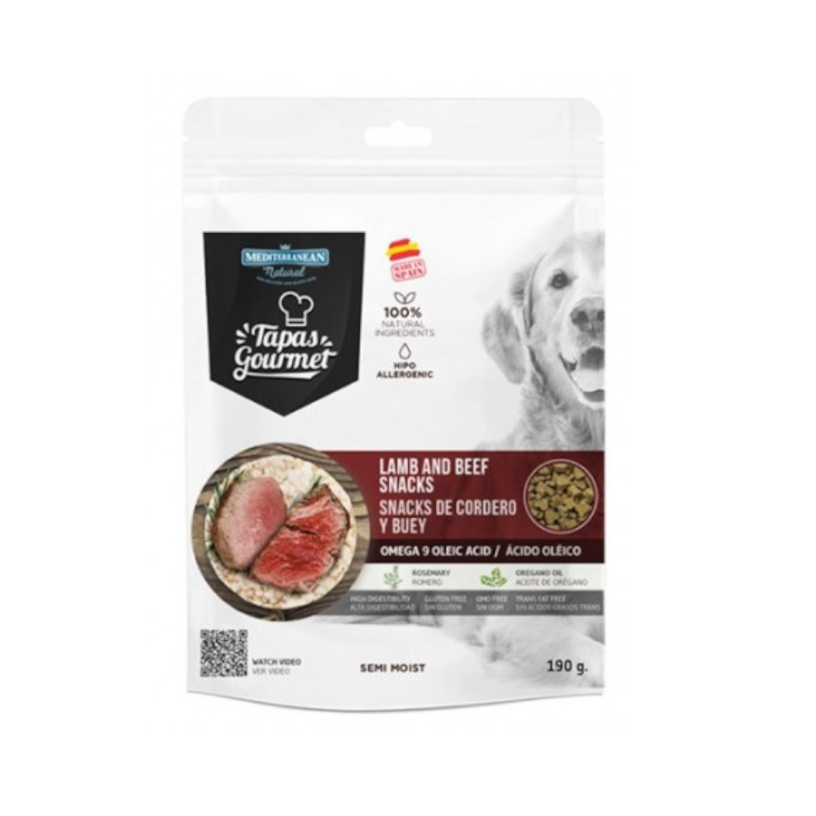 Biscoitos mediterrâneos naturais de cordeiro e carne bovina para cães.