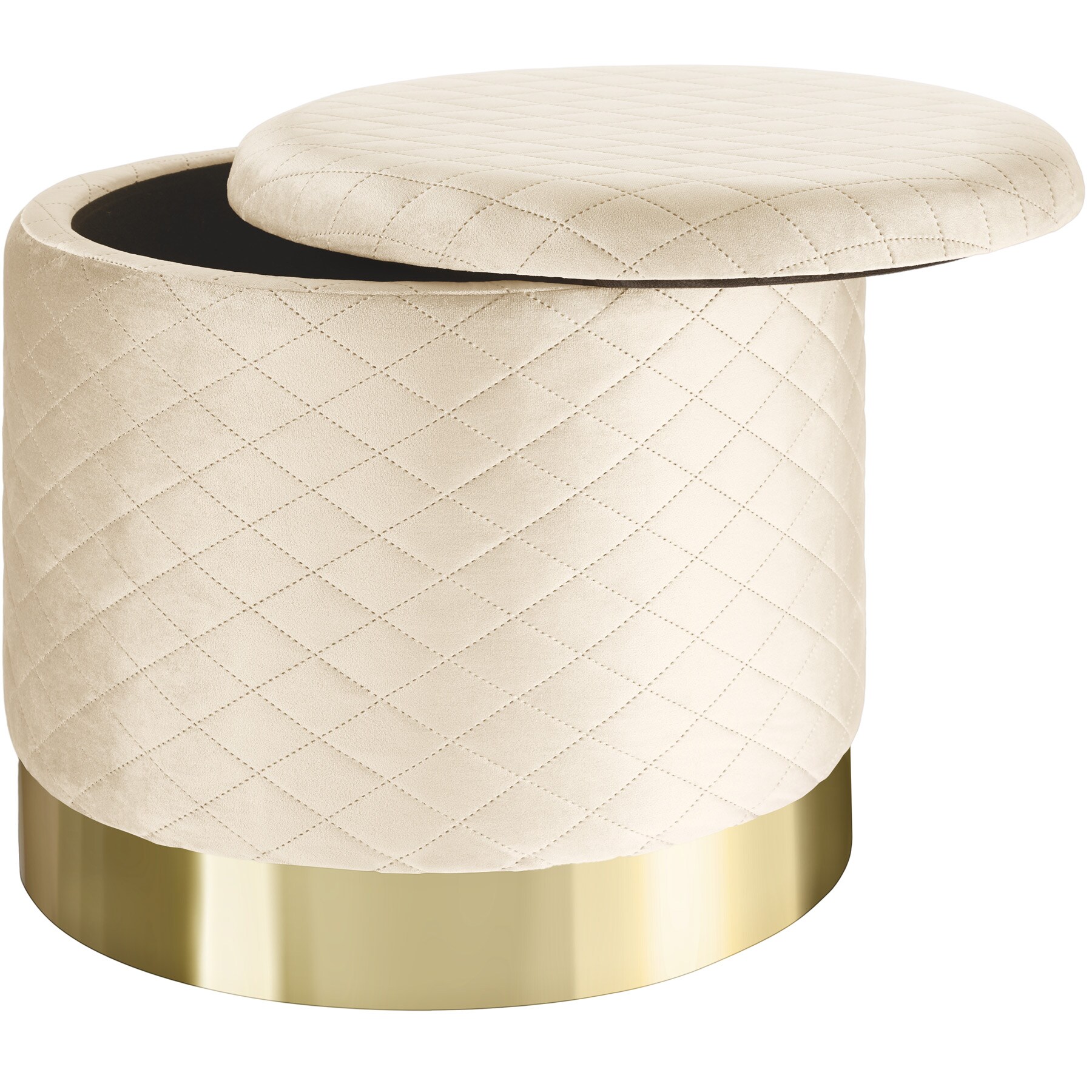 tectake® Sitzhocker, rund, in Samtoptik mit Steppmuster, 51 x 44,5 cm