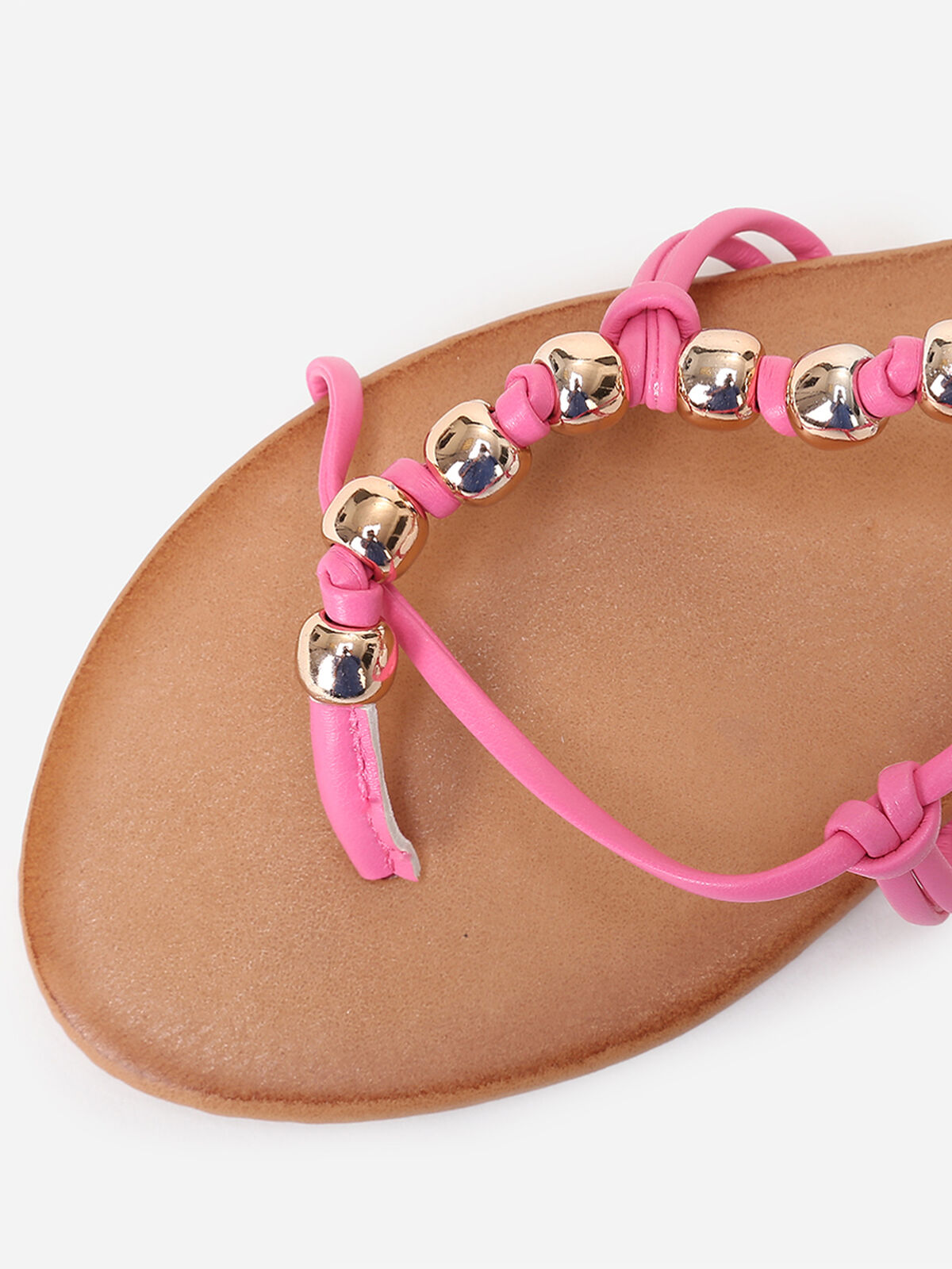 Sandales à fines brides en perles- Fuchsia