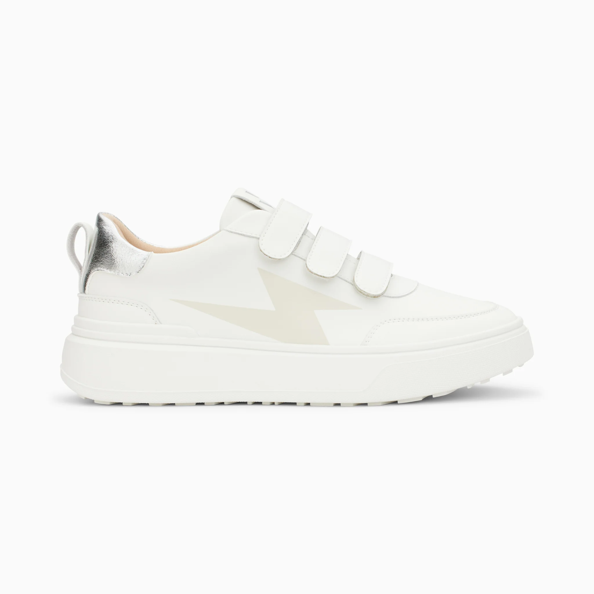 Sneakers-Baskets éclair Lison blanc et argent à scratchs