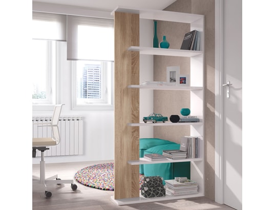 VS VENTA-STOCK - Etagère Étagère bibliothèque lugo 5 étagères, blanc/chêne, pour sall...