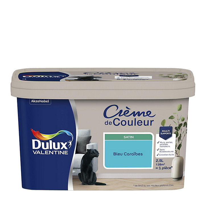 Peinture intérieure couleur Crème De Couleur Dulux Valentine satin bleu caraïbes 2.5L