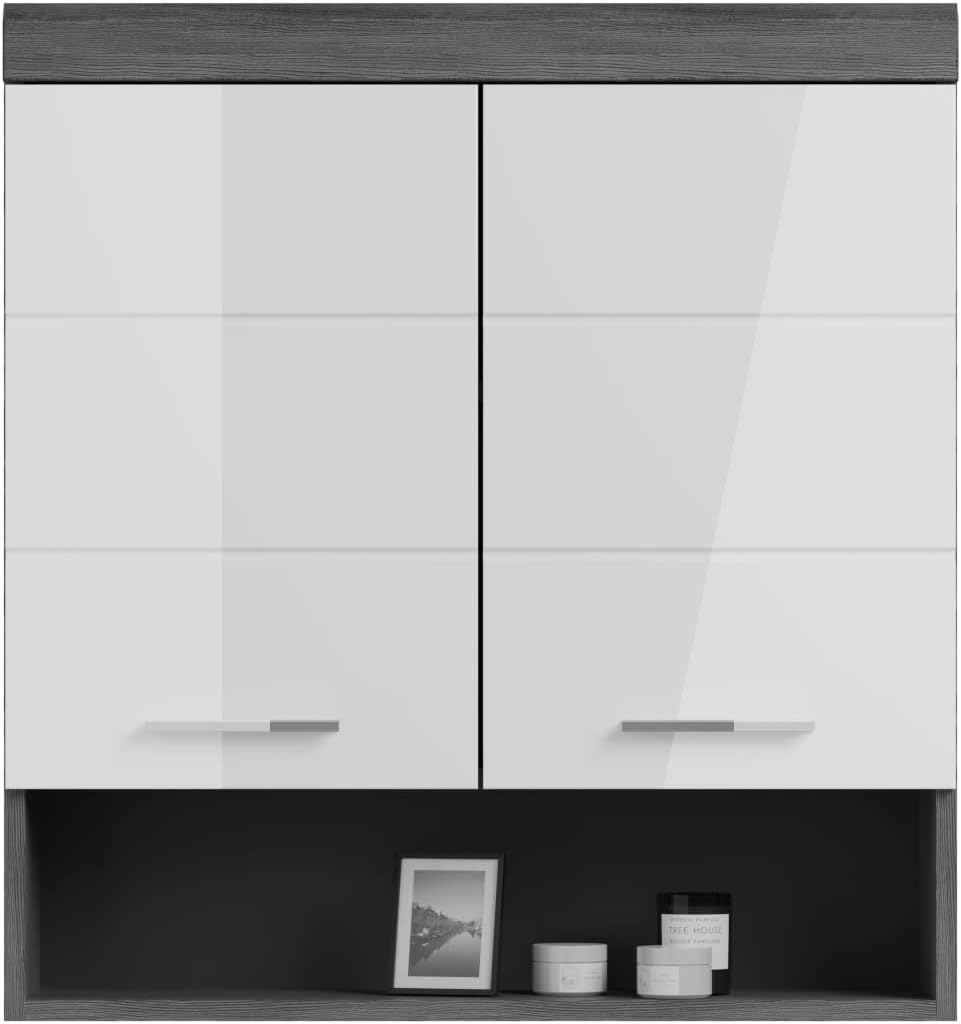 xonox.home Badezimmer Scout X06B2723 Hängeschrank breit Schrank in Front weiß Hochglanz Korpus rauchsilber Nb.ca.74x79x24 cm