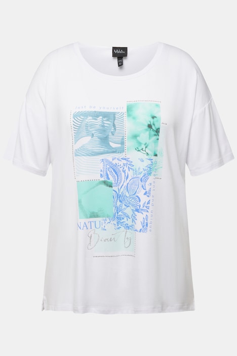 T-Shirt, Patchmotiv, Ziersteine, Rundhals, Halbarm