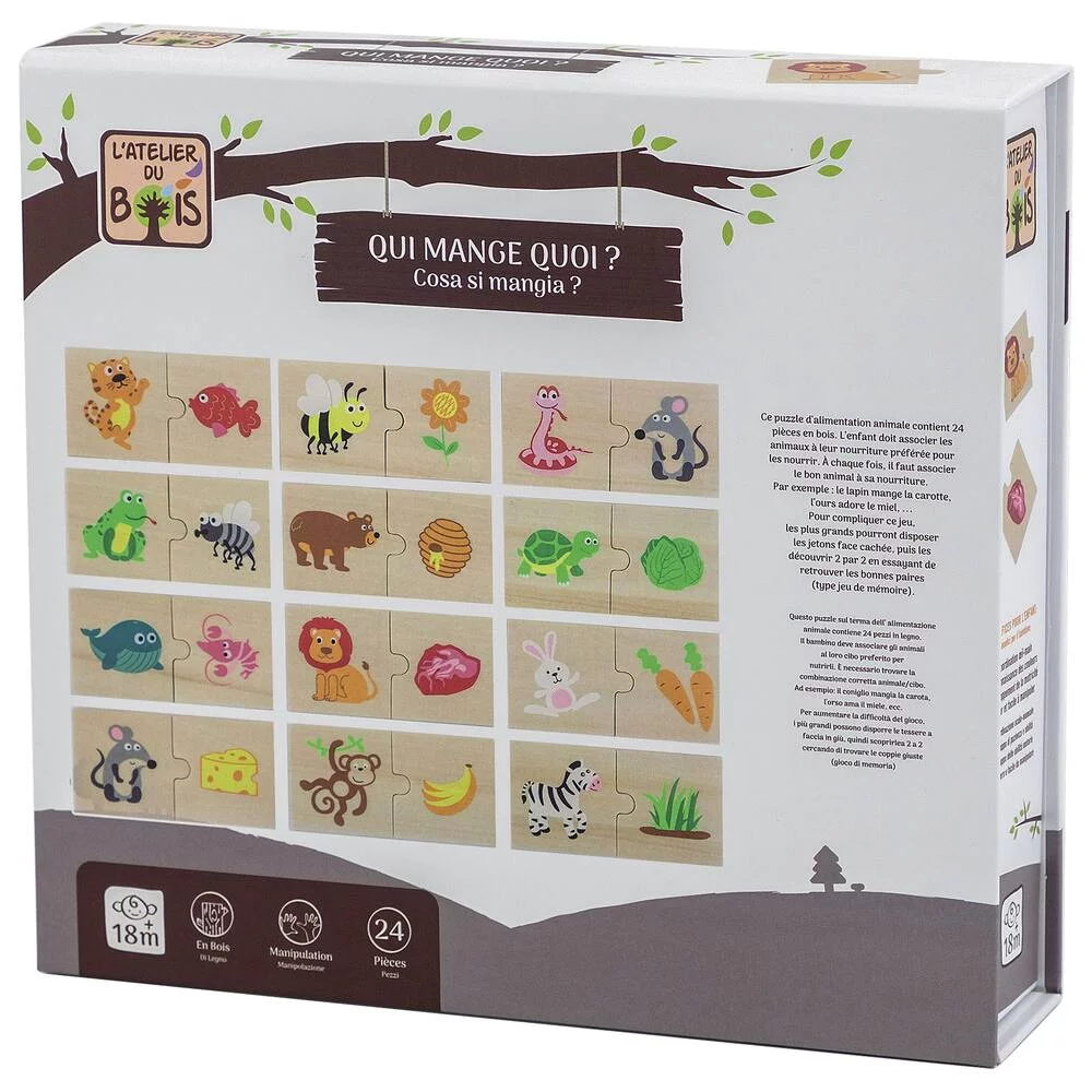 PUZZLE EN BOIS 24 PIECES - QUI MANGE QUOI ?