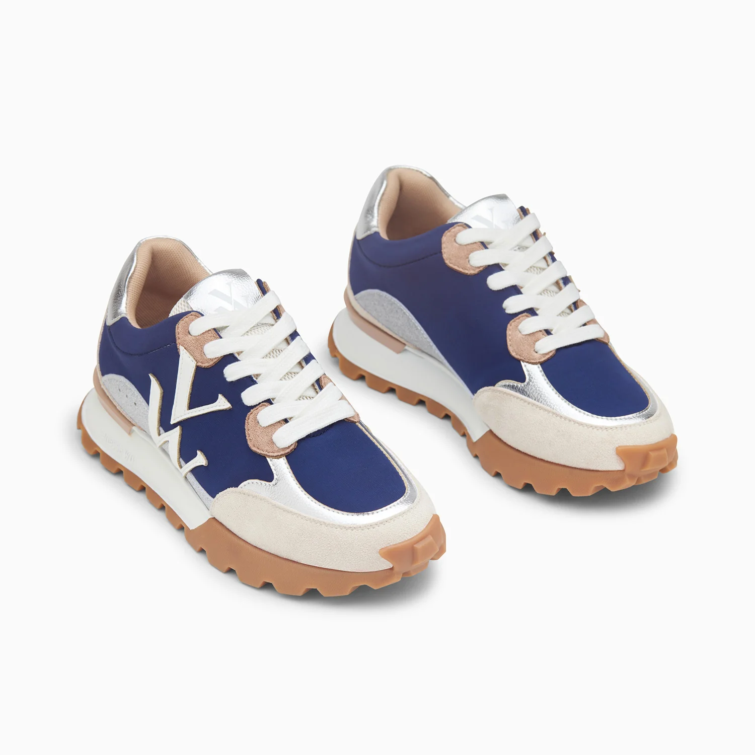 Sneakers-Baskets monogramme Caterina bleu à semelle running