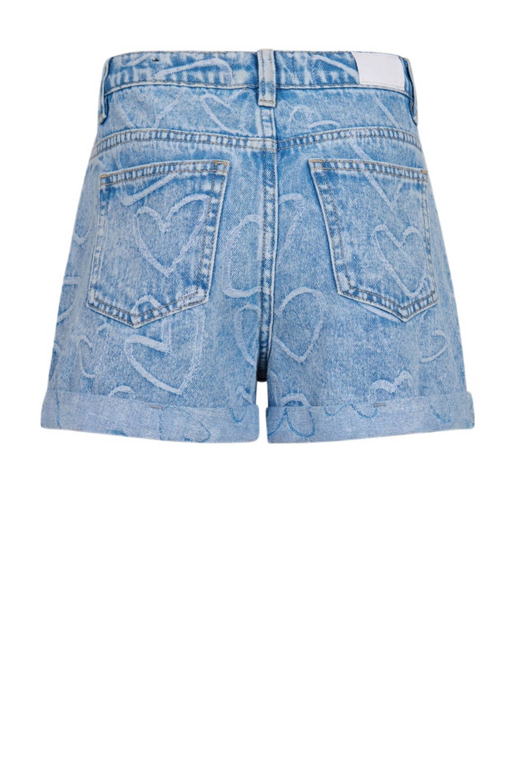 high waist regular fit denim short met hartjes medium blue denim