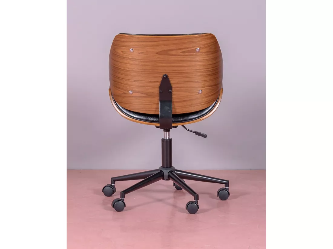 Chaise de bureau rétro en bois de noyer et cuir synthétique - Nordic - Noir