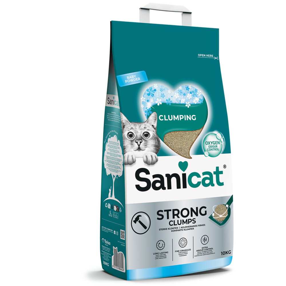 Sanicat Strong Clumps Kattenbakvulling Baby Powder10 kg