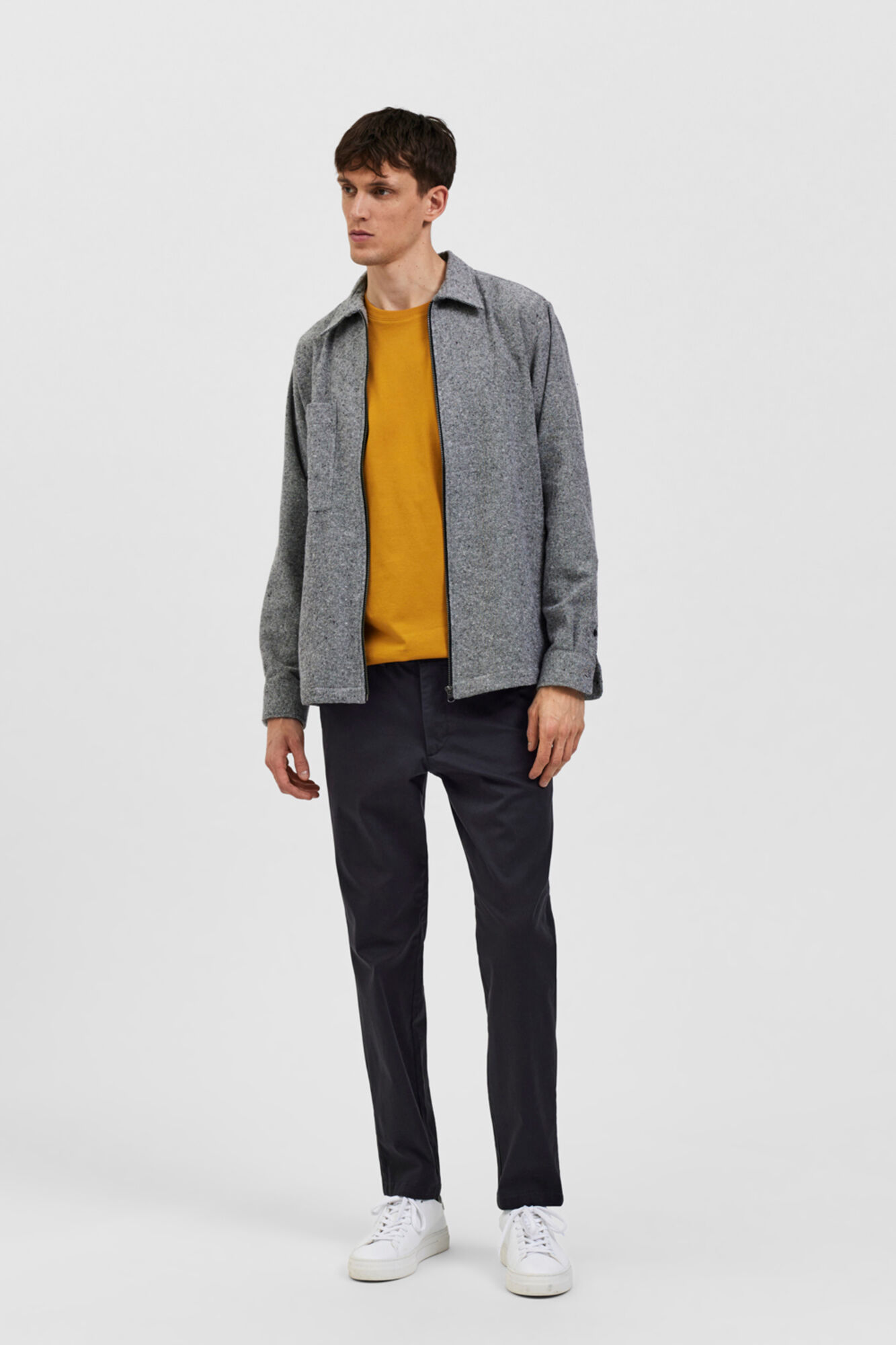 Calça chino comprida slim fit - cinza
