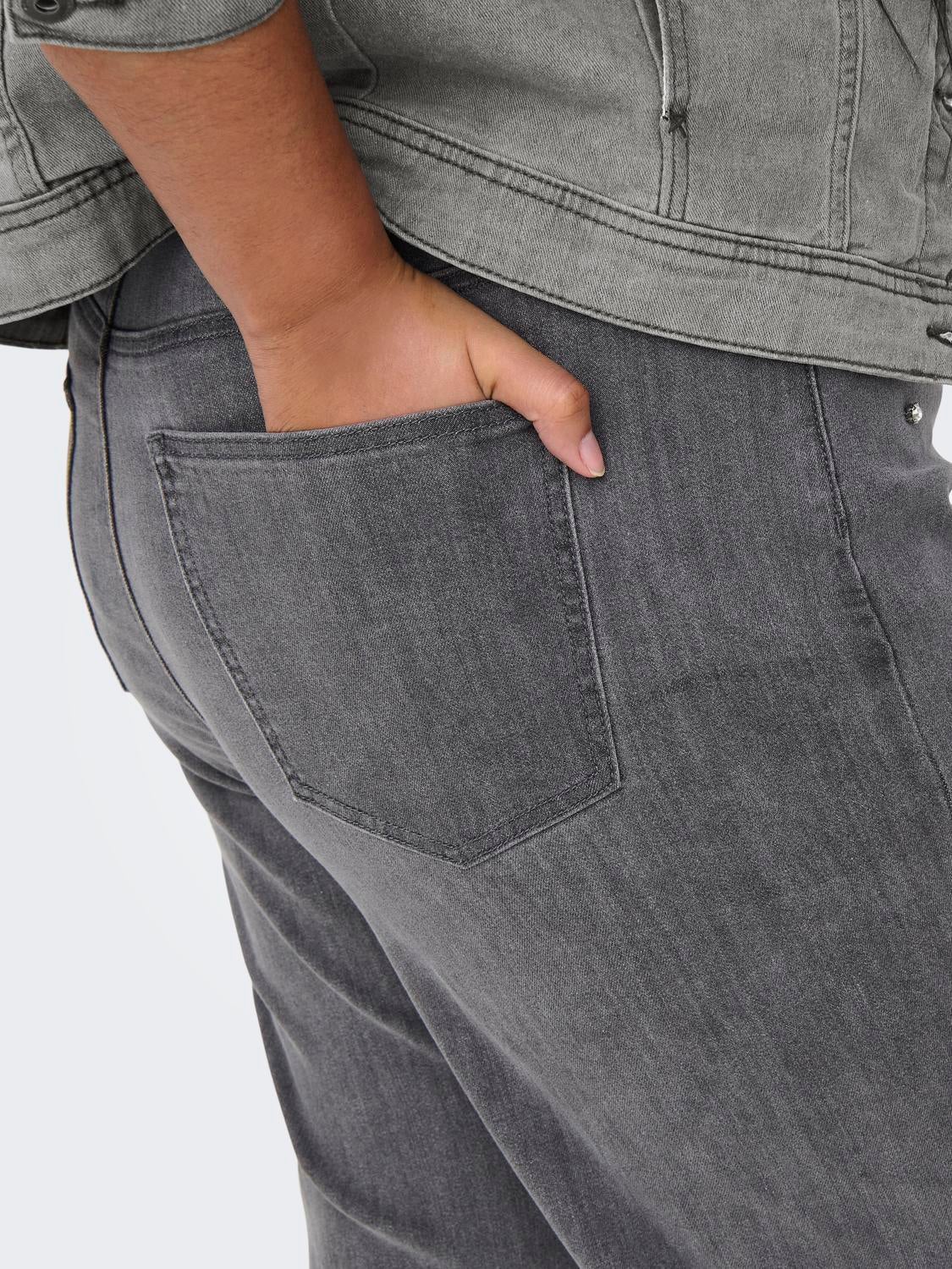 CARHOPE Hohe Taille Weiter Beinschnitt Jeans Medium Grey Denim