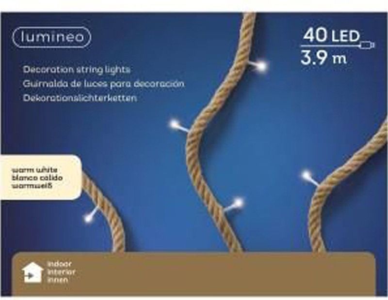 Touw - Guirlande - Jute - LED - 390cm - 40 Lampjes - Inclusief Trafo