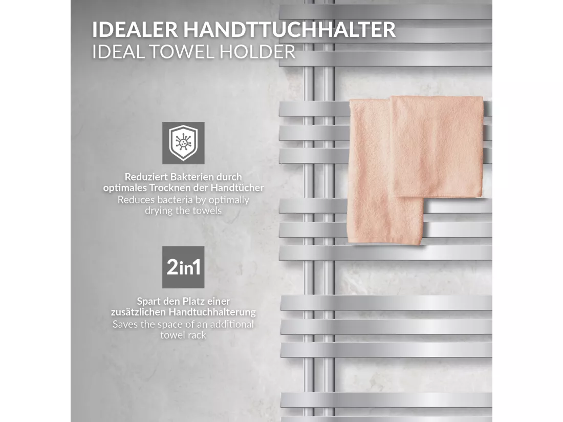 Radiateur de salle de bain en acier chrome 50x160 cm avec élément chauffant 900W