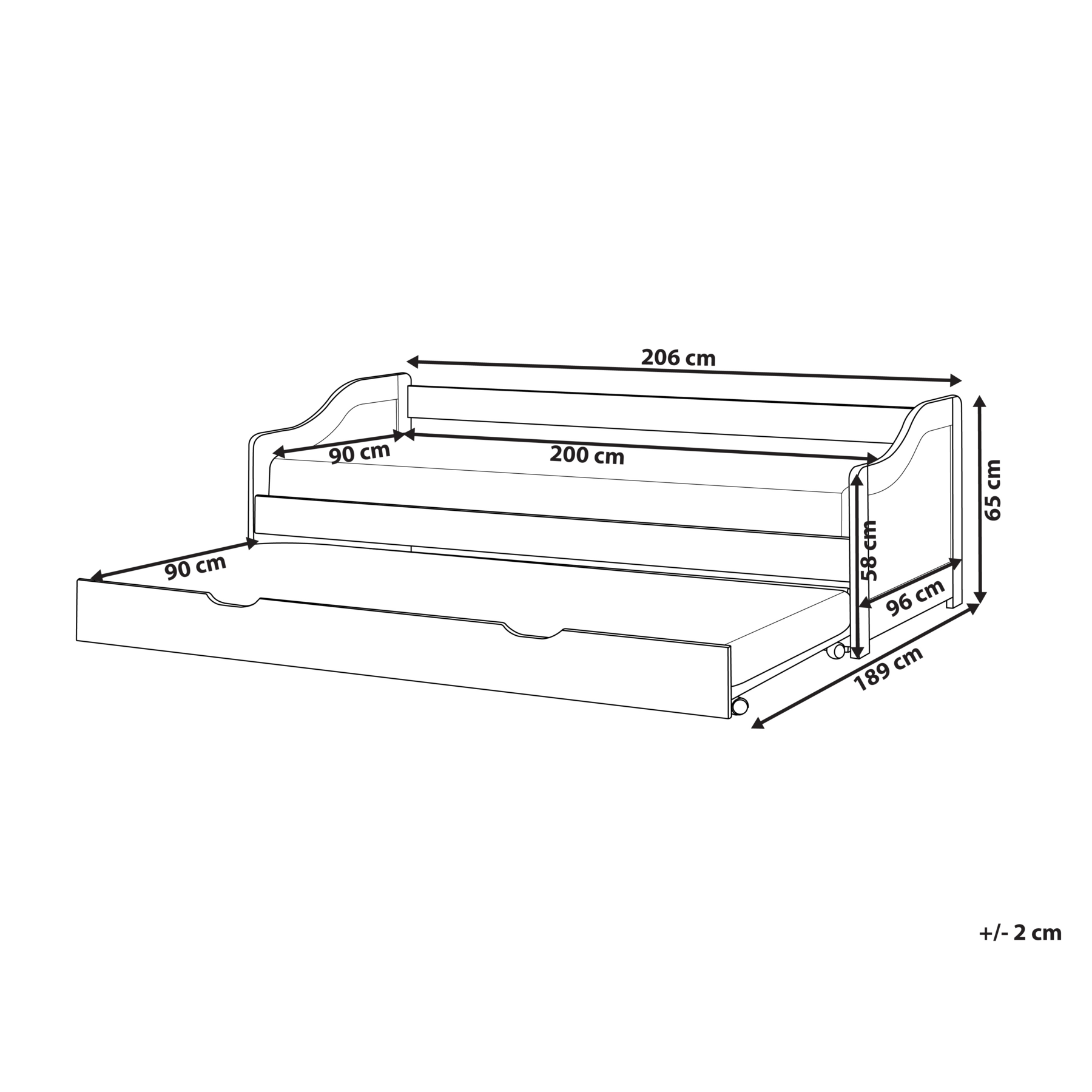 Beliani - LUNERAY - Onderschuifbed - Lichtbruin - 90 x 200 cm - Hout