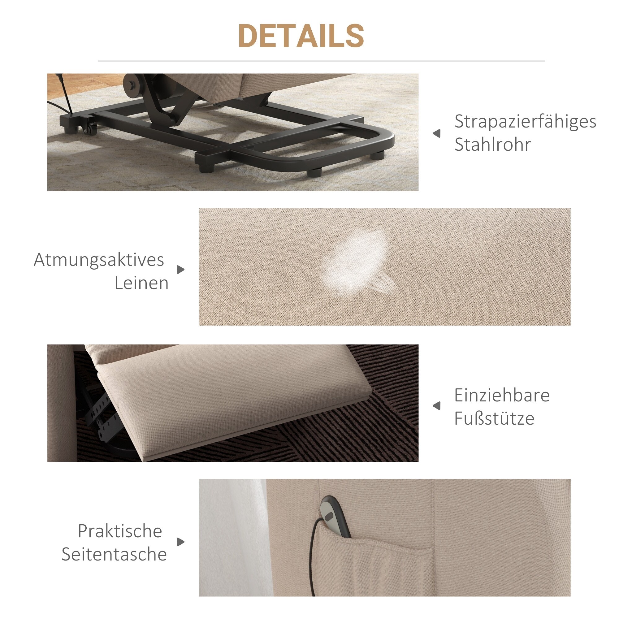 HOMCOM Fernsehsessel mit Aufstehhilfe 94 x 72,5 x 109 cm (LxBxH)