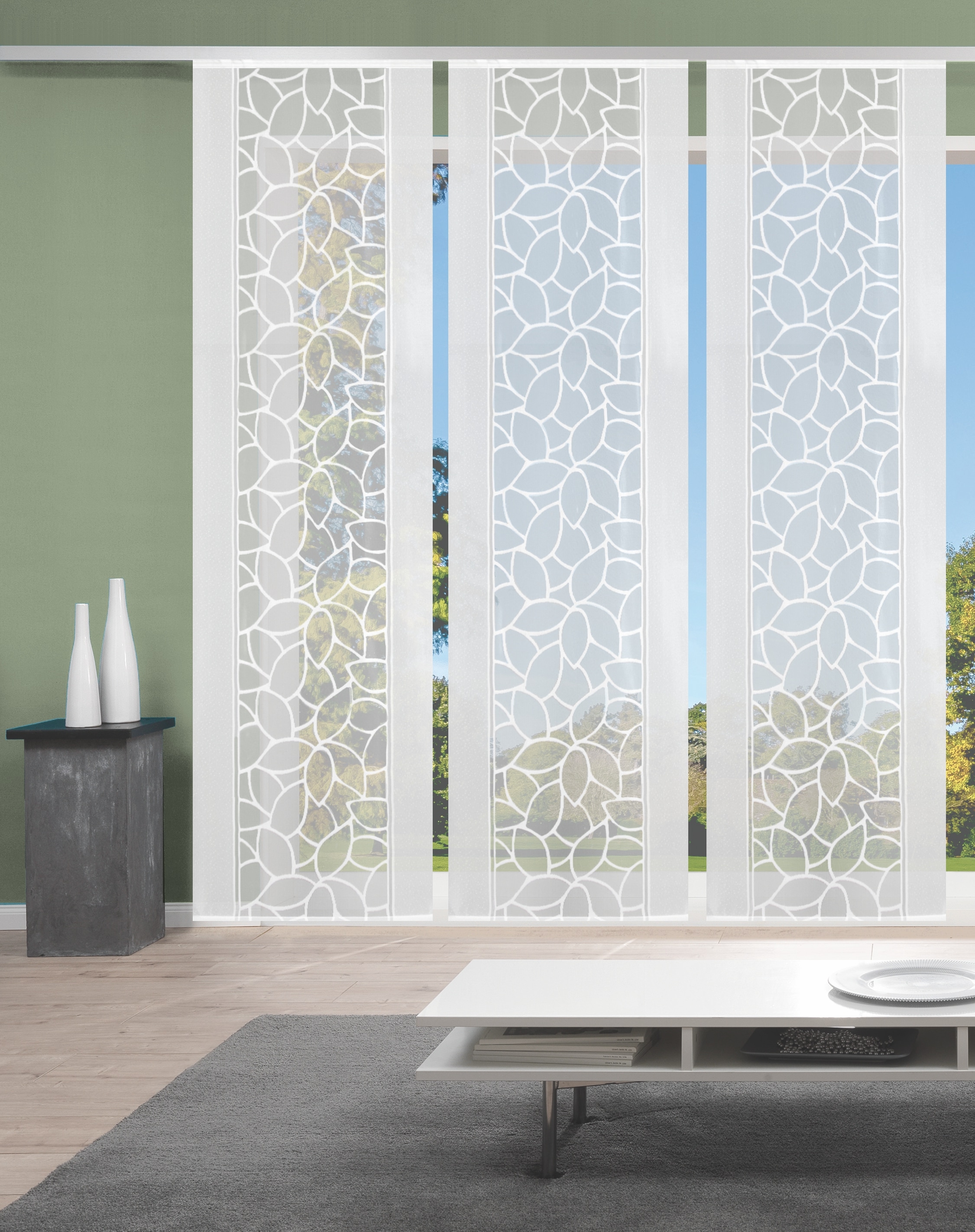 HOME WOHNIDEEN Schiebegardine »JENNA« Klettband 3 Stk. tlg. Schiebevorhang Jacquard Set