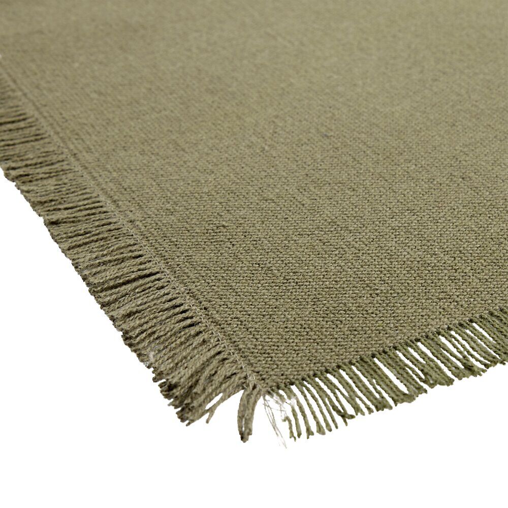 Set de table rectangulaire vert kaki uni 30x45cm rebord frange