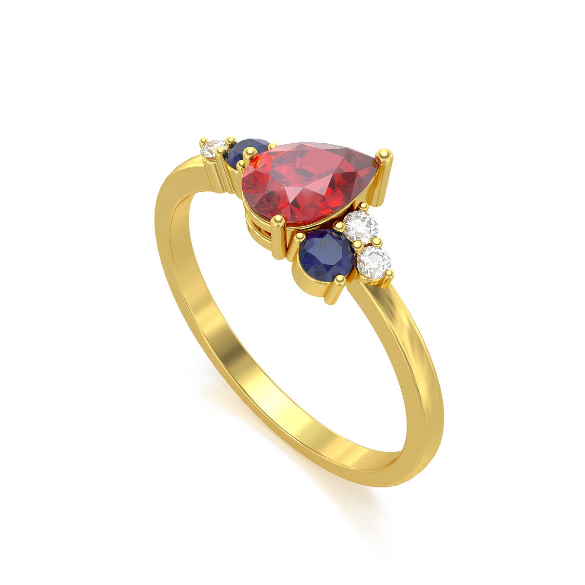 Bague ADEN Or 585 Jaune Rubis Saphir et diamants 2.296grs