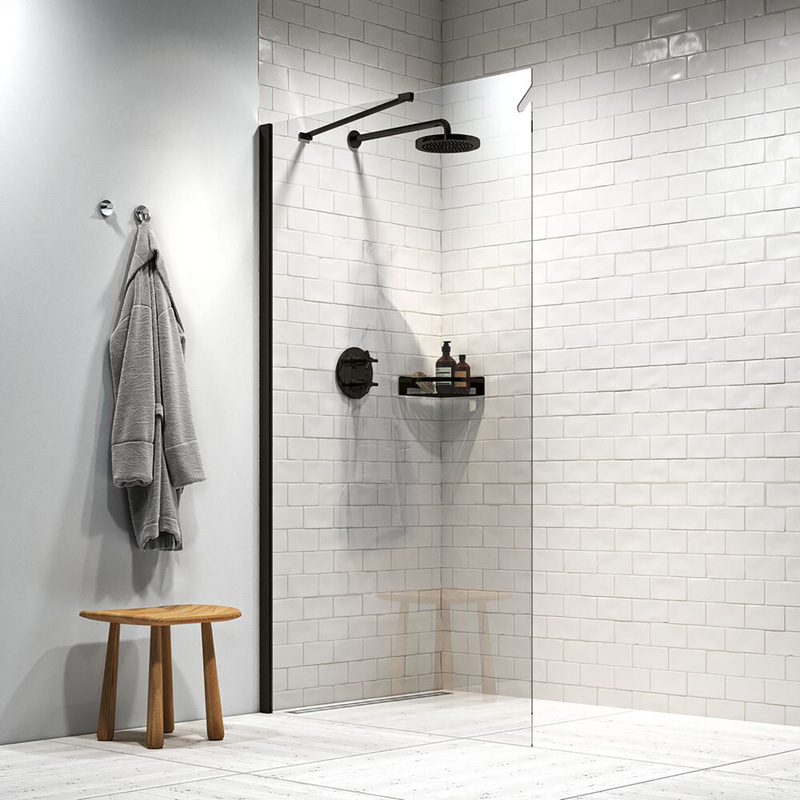 Sealskin Hooked inloopdouche type A3 140x200 cm, 6 mm helder veiligheidsglas met antikalklaag mat zwart