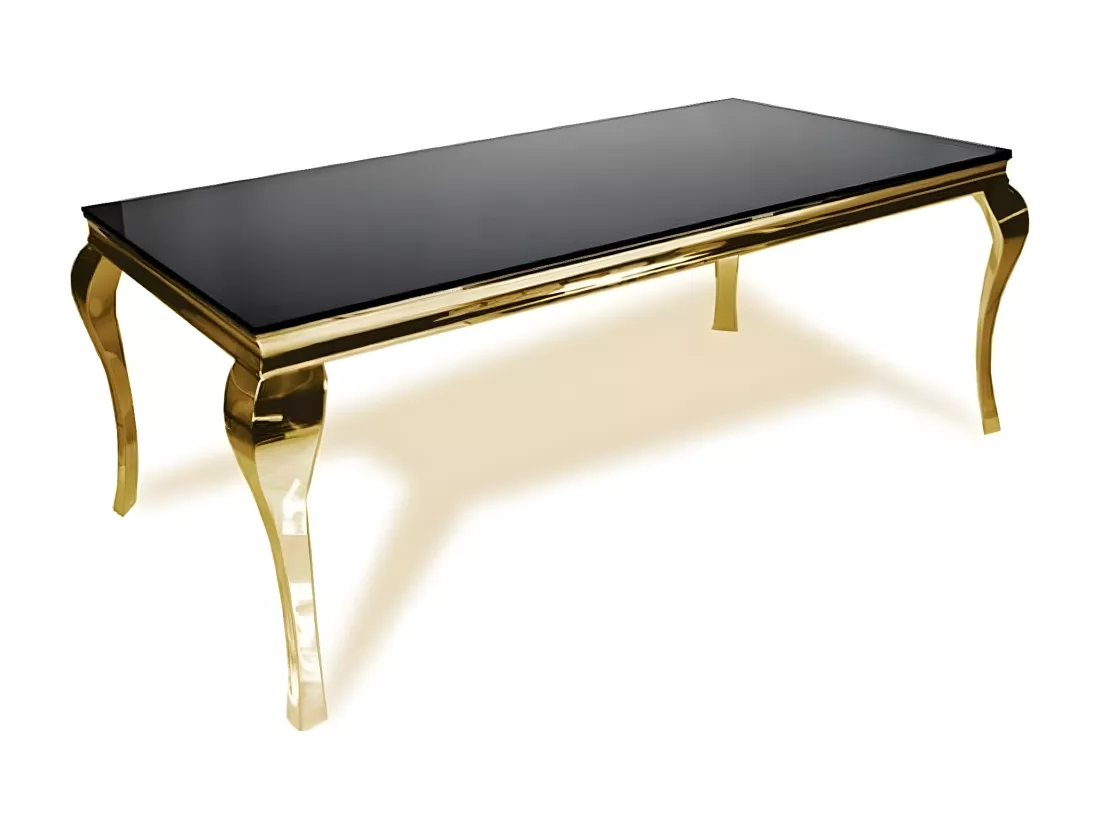 Table à manger 4 à 6 couverts baroque gold verre noir 150x90 cm