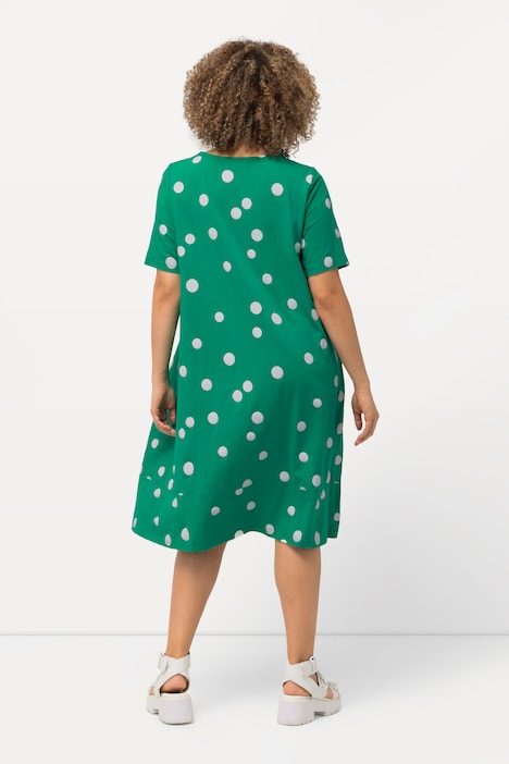 Midikleid, Punkte, A-Linie, Taschen, Rundhals, Halbarm