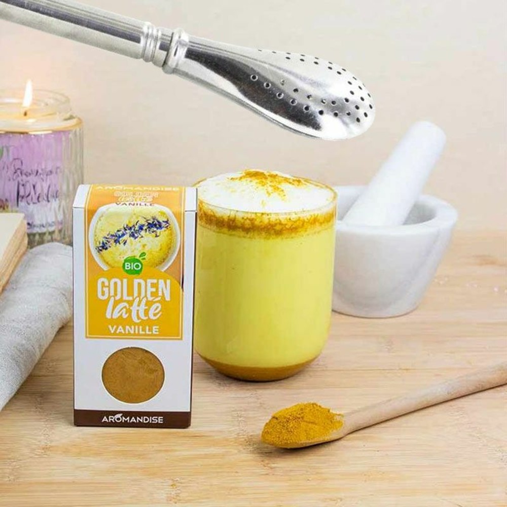 Latte au curcuma & vanille 60 g + paille inox avec filtre