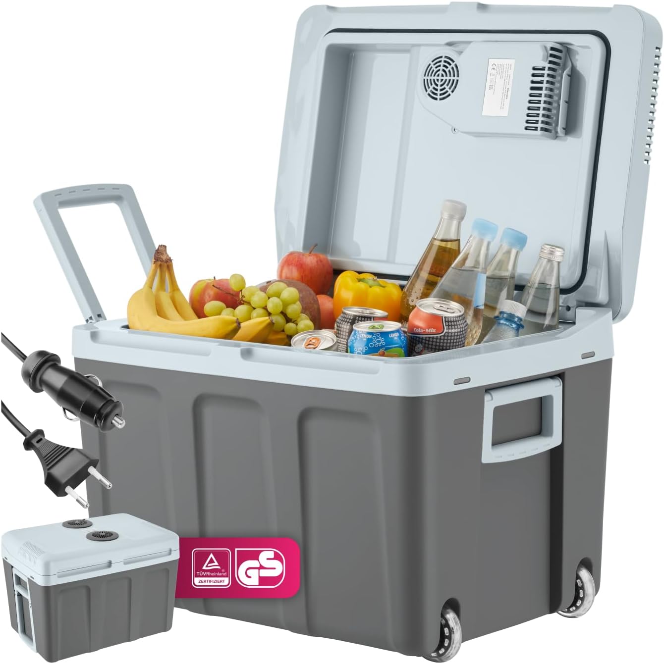 tectake® elektrische Kühlbox groß 40 L, Kühl- und Warmhaltefunktion, leise Kühltasche elektrisch, für Auto oder Steckdose, mini Kühlschrank für Camping, Getränke, Thermobox mit Strom, ECO Mode