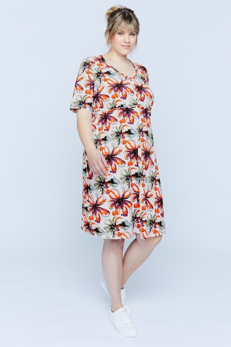 Bellieva-Kleid, Jersey, Rundhals mit Zipper, Halbarm, Biobaumwolle, GOTS