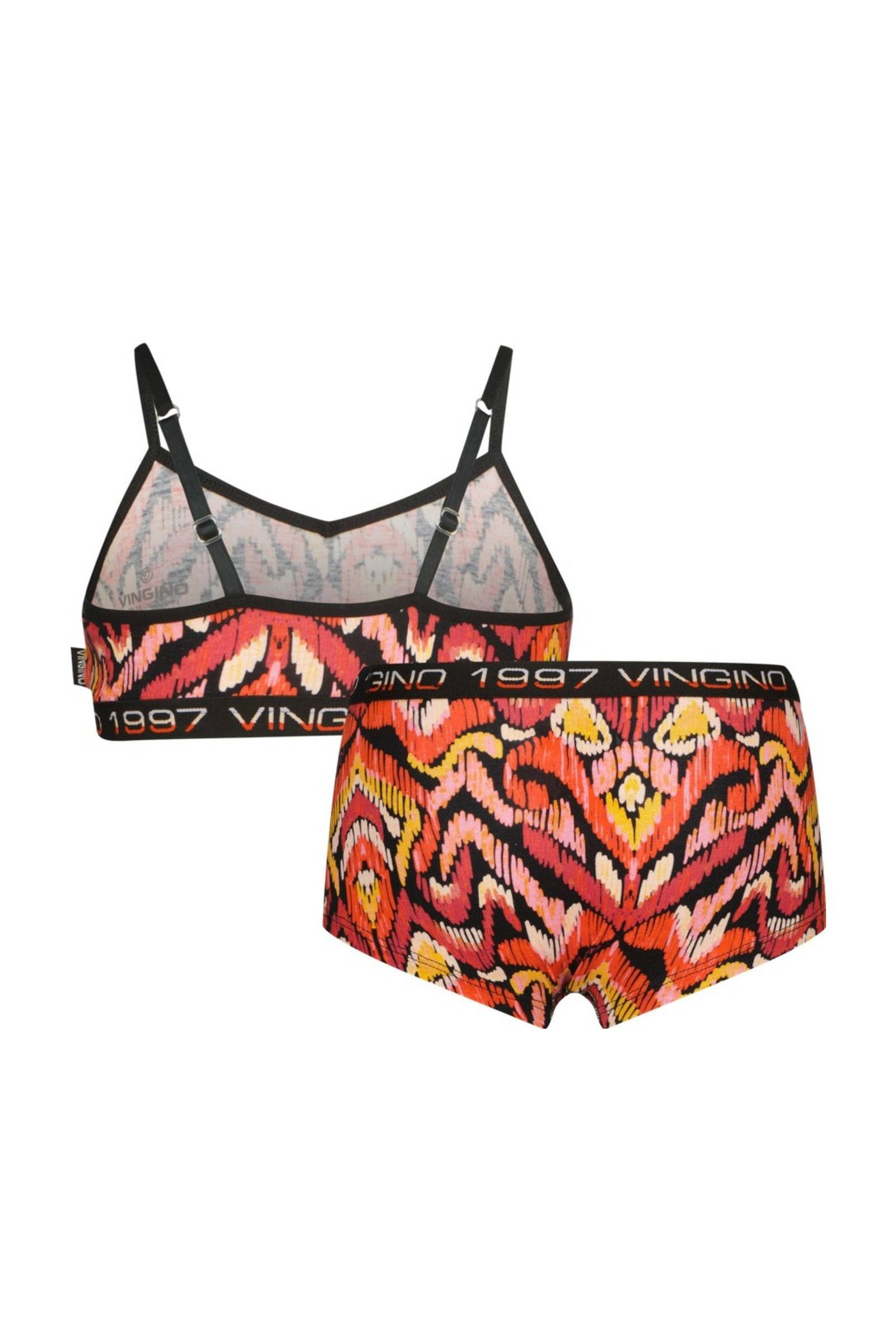 Vingino bh top + short Paisley zwart/rood/oranje
