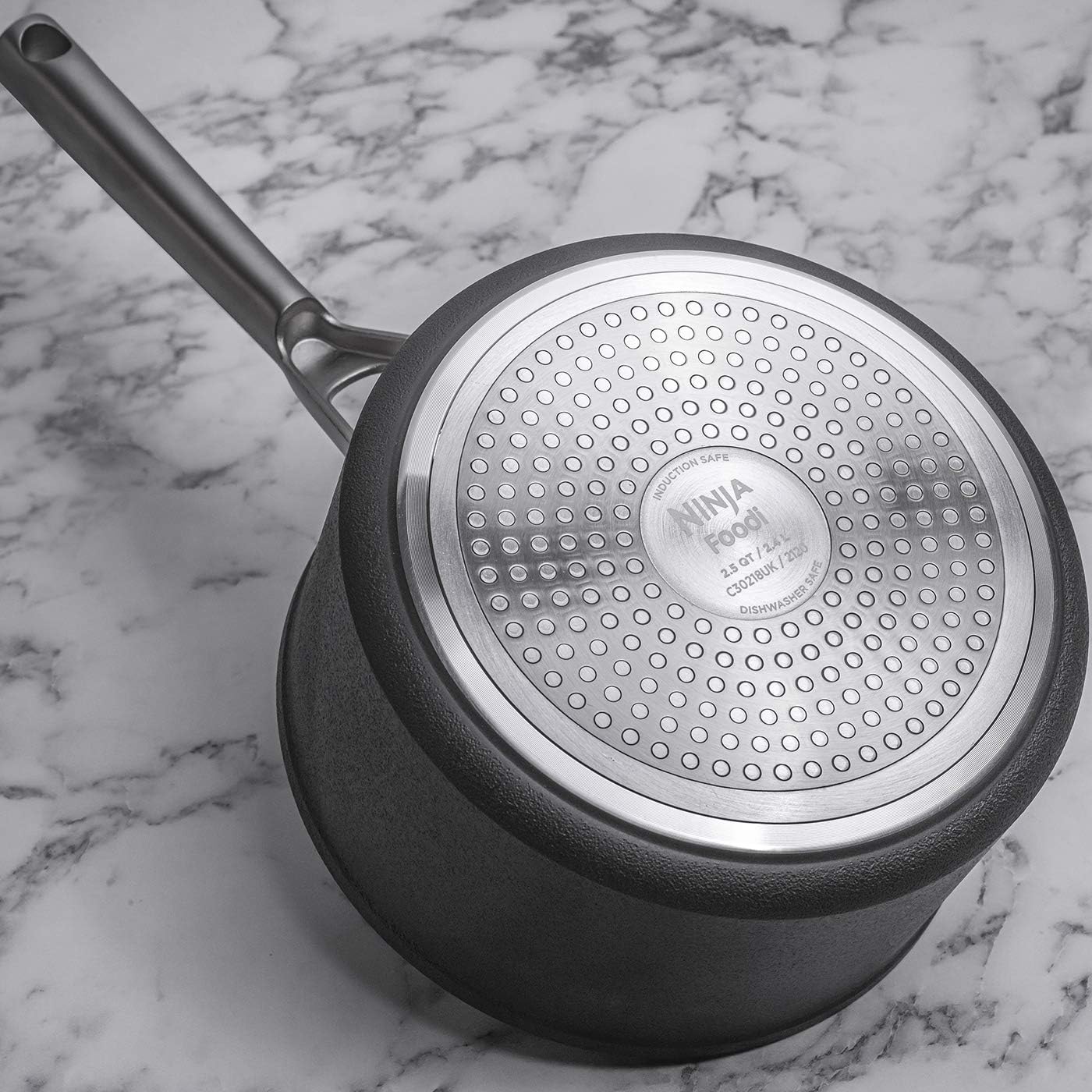 Ninja Foodi ZEROSTICK 5-teiliges Pfannenset mit Glasdeckeln, antihaftbeschichtet, hart eloxiertes Aluminium, induktionsgeeignet, backofen- und spülmaschinenfest, Edelstahlgriff, Grau, C35000EU