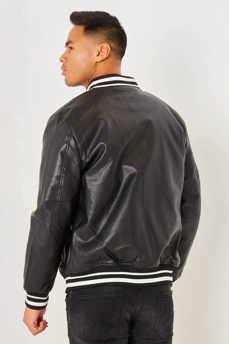 Bomber noir en simili cuir
