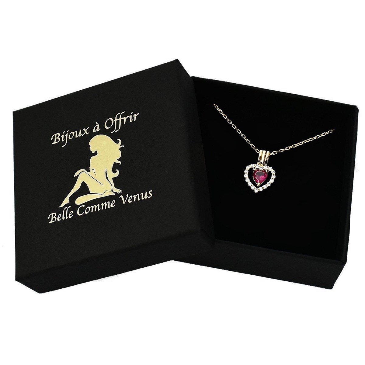 Collier 2 pendentifs 3 styles coeur oxyde de zirconium rose Plaqué OR 750 3 microns