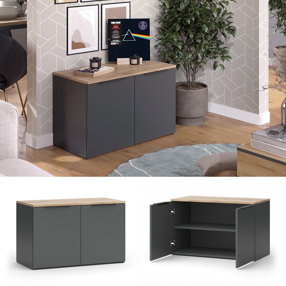 Vicco Kommode Wido Anthrazit Eiche 80 x 50 cm mit 2 Türen