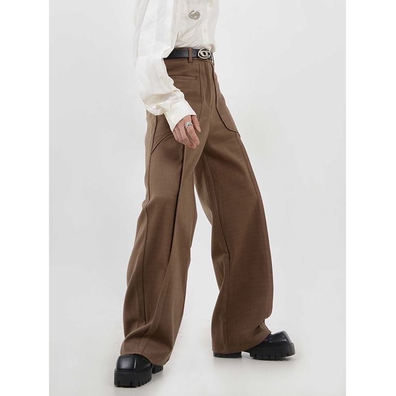 Zentrus - Hoge taille effen paneel rechte pijpen pantalon