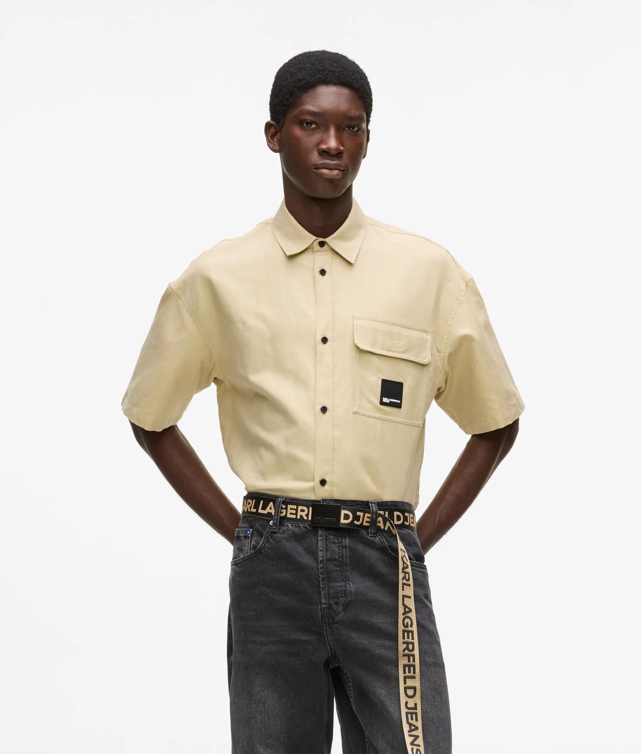 Linnen melange met korte mouwen shirt