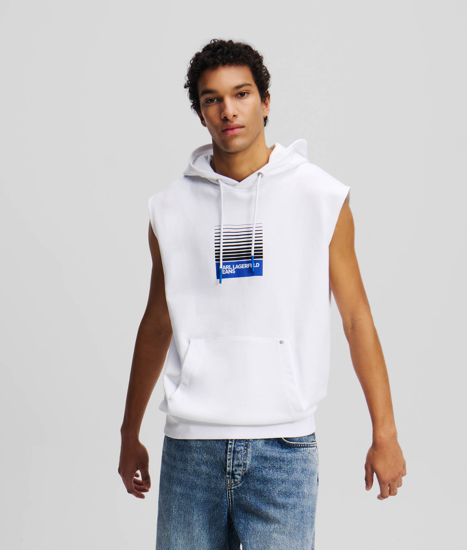 SWEAT À CAPUCHE SANS MANCHE AVEC LOGO ENCADRÉ ESTOMPÉ - Blanc